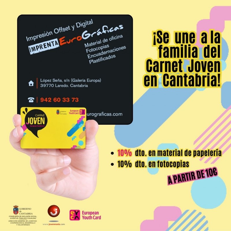 EUROGRÁFICAS se une al carnet joven europeo 10% de descuento