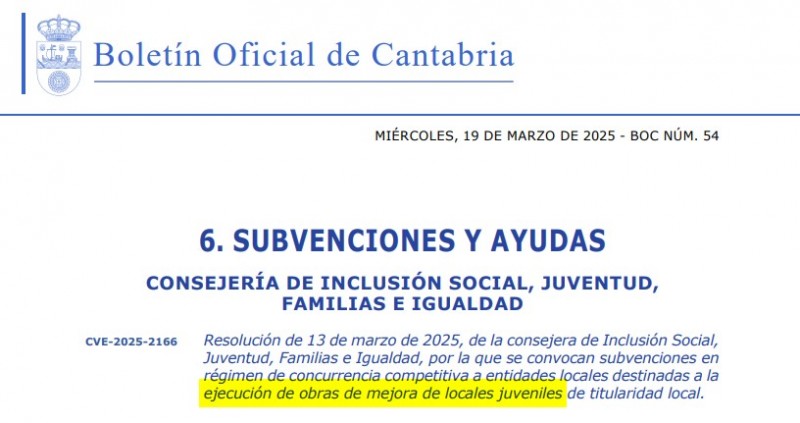BOC Subvenciones a entidades locales para la ejecución de obras de mejora de locales juveniles