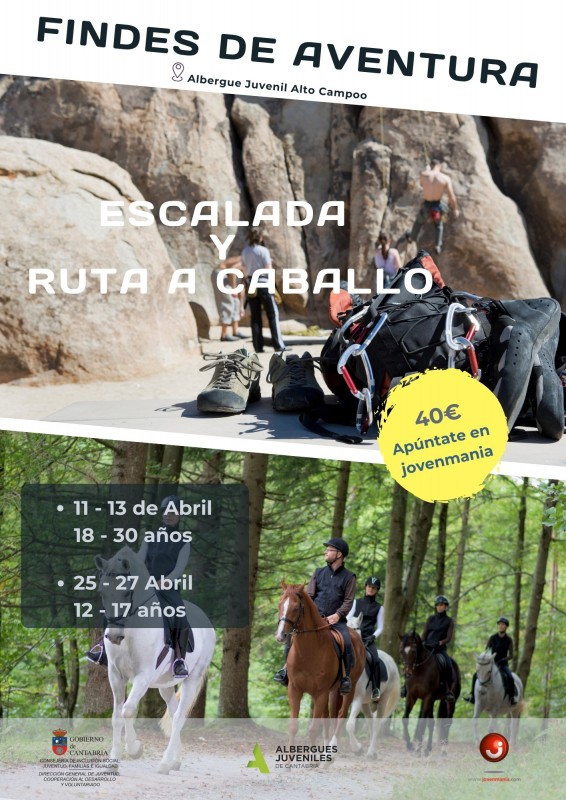 cartel Findes de Aventuta: Escalada y Ruta a Caballo