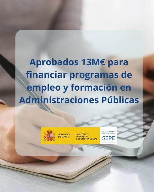 Aprobados cerca de 13 millones de euros para financiar los programas de empleo y formación TándEM en administraciones públicas