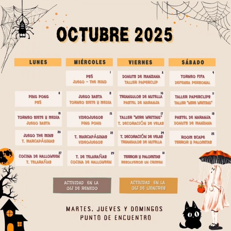 programación completa con lugares, horas y nombre de la actividad