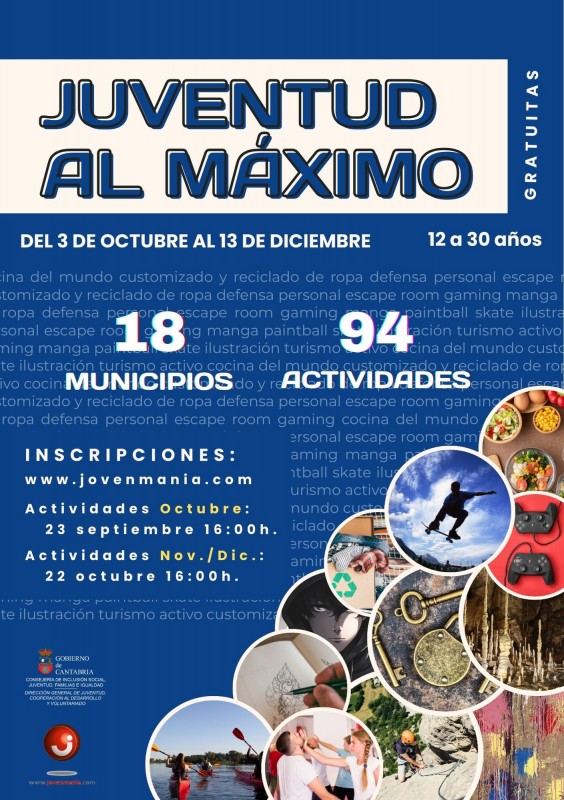 Juventud al Máximo cartel de actividades