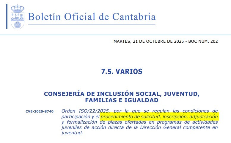 Orden ISO/22/2025, por la que se regulan las condiciones de participación en actividades