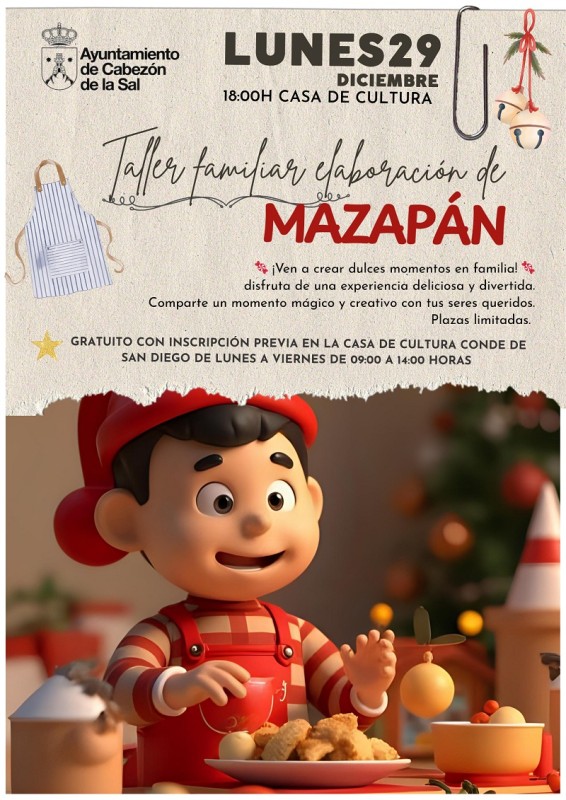 cartel de la actividad Taller de cocina: mazap&aacute;n