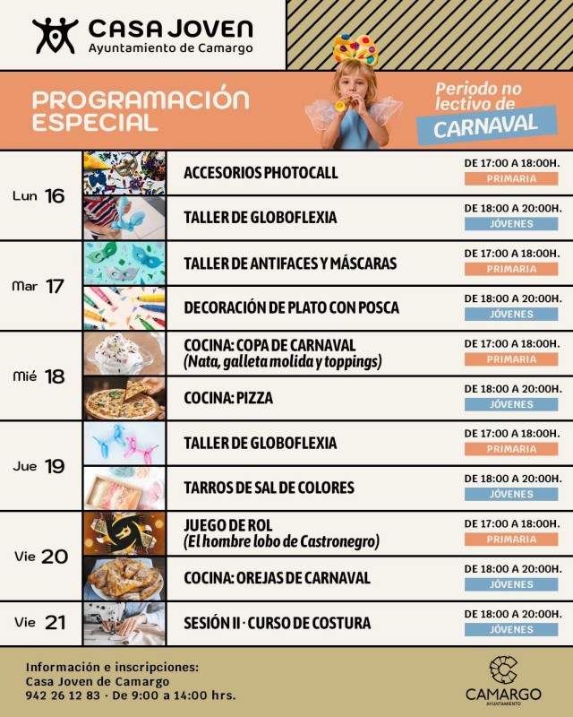 programaci&oacute;n completa de Febrero 2026, especial carnaval Camargo