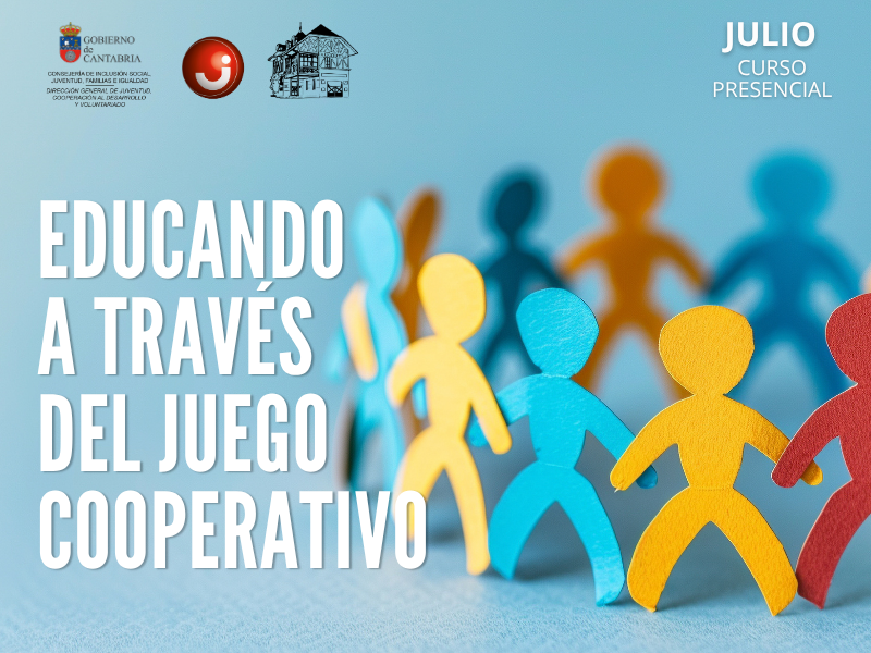 Educando a trav&eacute;s del juego cooperativo, imagen del cartel (mu&ntilde;ecos de papel de colorines)