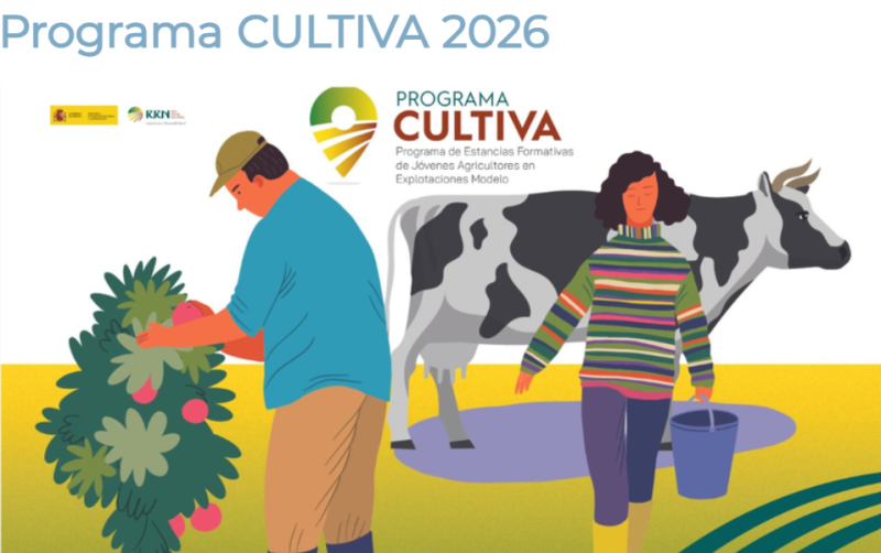 Cartel del Programa para estancias formativas pr&aacute;cticas de personas j&oacute;venes agricultoras y ganaderas en explotaciones modelo.  