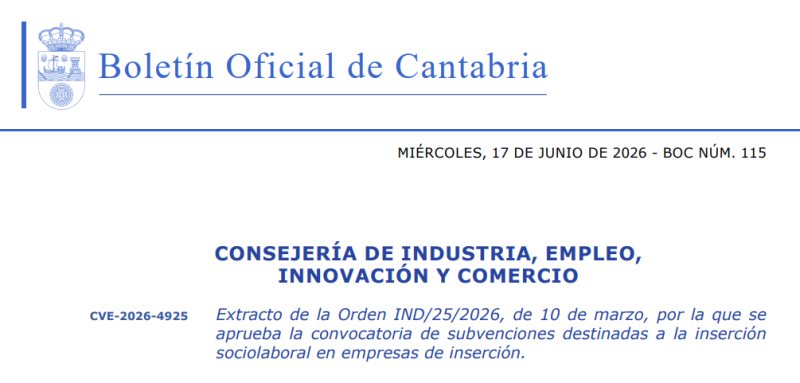 Encabezado de la publicaci&oacute;n en el BOC: texto azul con logo del Gobierno de Cantabria sobre fondo blanco