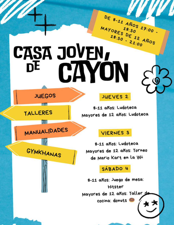 Cay&oacute;n cartel promocional con horarios de las actividades