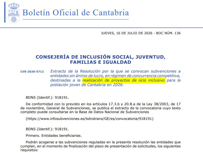 imagen extracto de resoluci&oacute;n Subvenciones a entidades sin &aacute;nimo de lucro