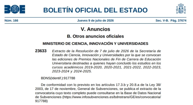 BOC Premios Nacionales de Fin de Carrera de Educaci&oacute;n Universitaria