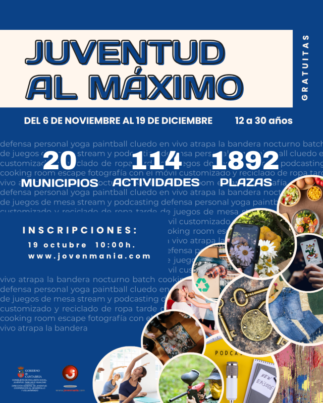 juventud a l m&aacute;ximo 2026 cartel 114 actividades