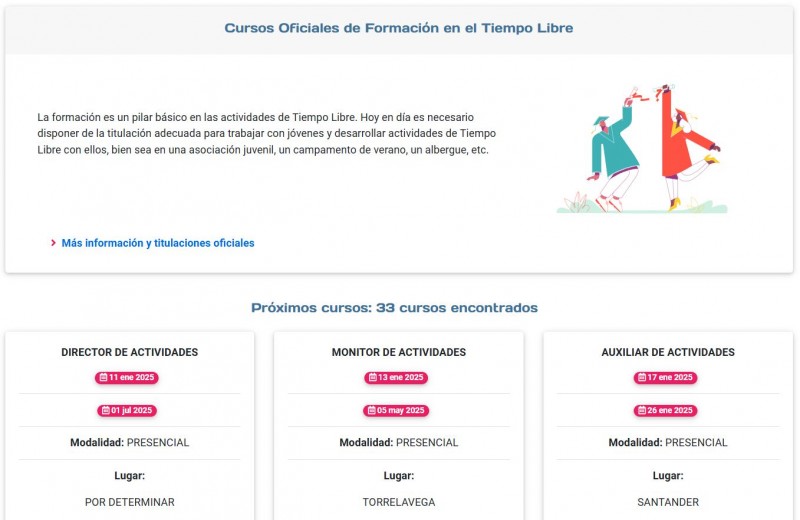 Cursos oficiales programados de educador/a de tiempo libre