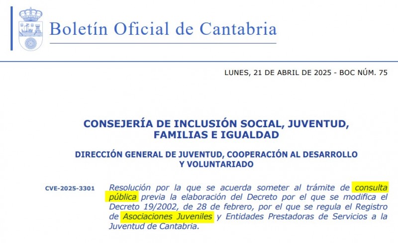 portada BOC Consulta Pública Decreto Asociaciones