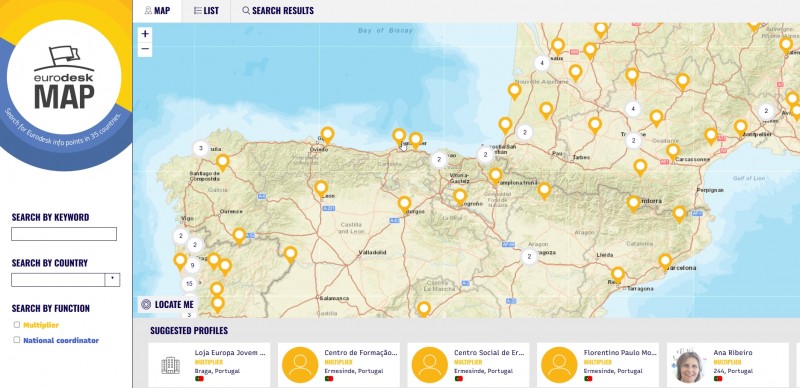 mapa red de puntos eurodesk