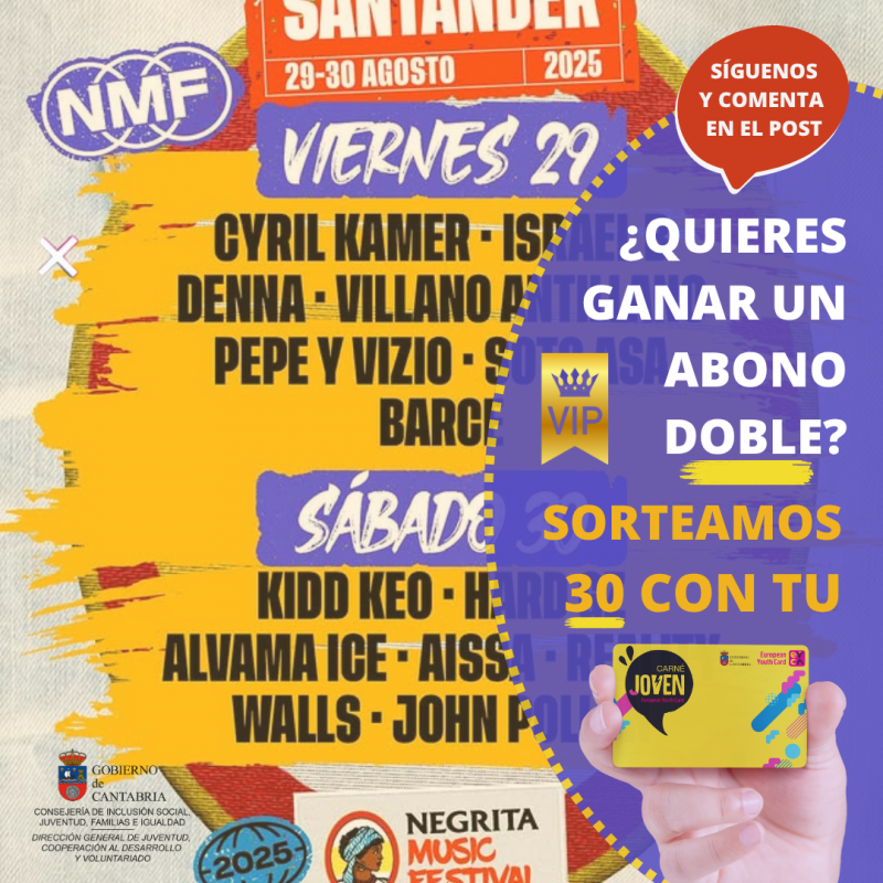 negrita music santander sorteamos 30 entradas vip dobles con el carnet joven