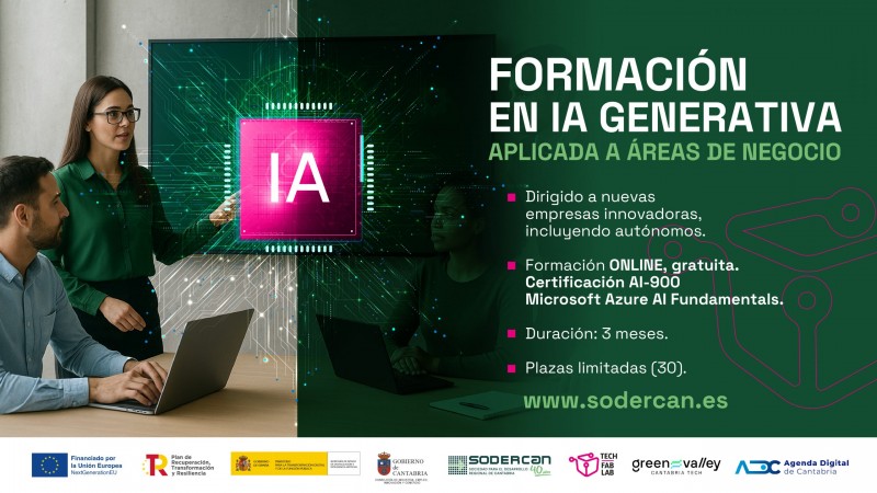 cartel del nuevo programa de formación en Inteligencia Artificial aplicada a áreas de negocio de SODERCAN