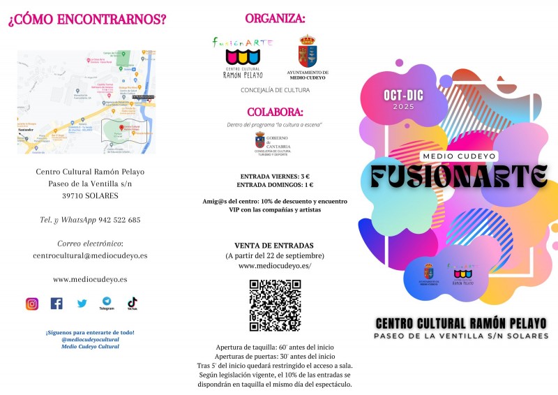 Cartel informativo sobre precios y ubicación de FusionARTE