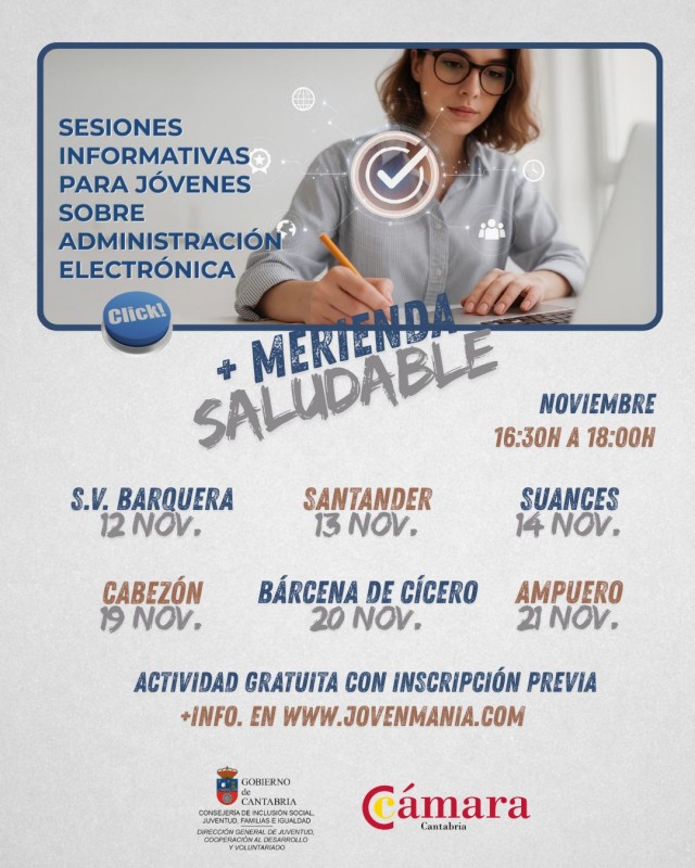 Sesiones informativas para jóvenes sobre administración electrónica + Merienda Saludable