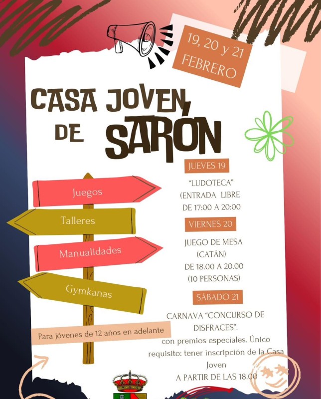 Cartel promocional de actividades en Casa joven Sarón