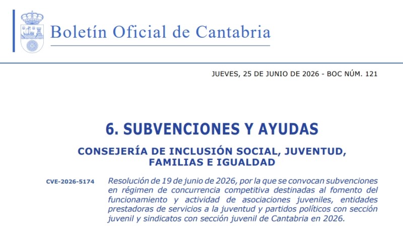 boletin oficial de cantabria portada de la convocatoria