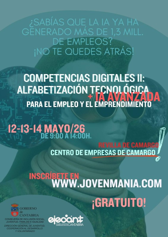 Cartel "Competencias digitales II: RRSS y ciberseguridad IA, digitalización + productividad impulsadas por IA"