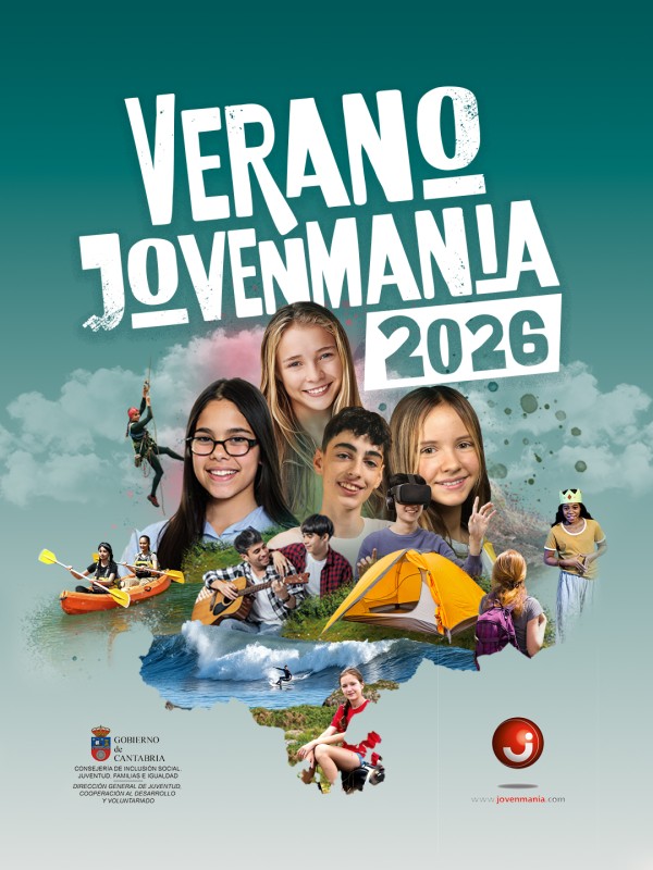cartel Verano jovenmania 2026 chicos y chicas de campamento