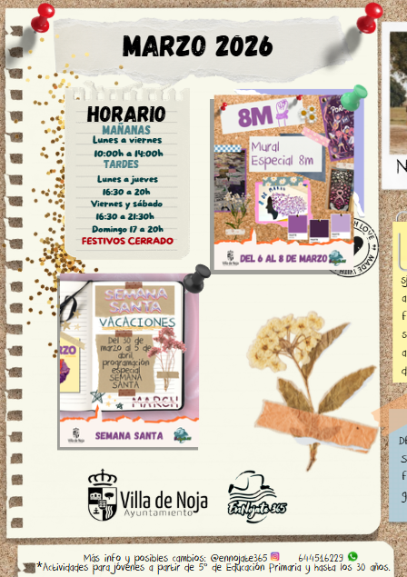 Programación Servicio de Juventud de Noja. Actividades especiales marzo 2026.