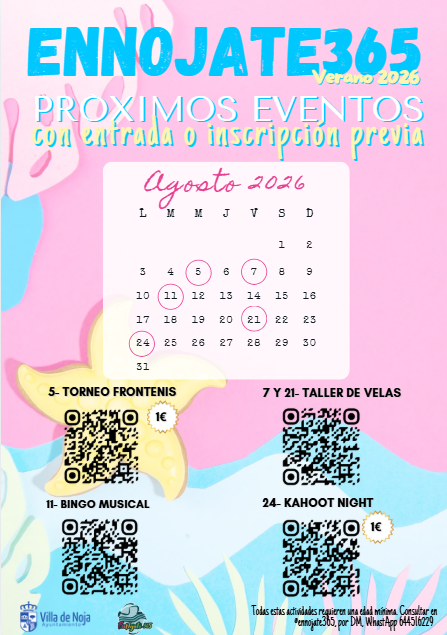 Cartel con QRs de formularios de actividades agosto 2026