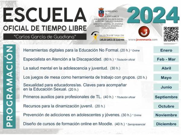 Cartel con los títulos de los cursos que se van a realizar en 2024.