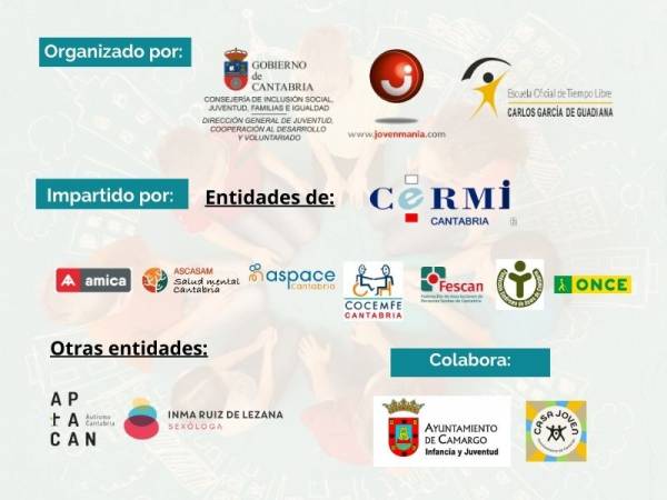 Logos de todas las entidades que organizan y participan en el curso CERMI Cantabria, Gobierno de Cantabria, etc
